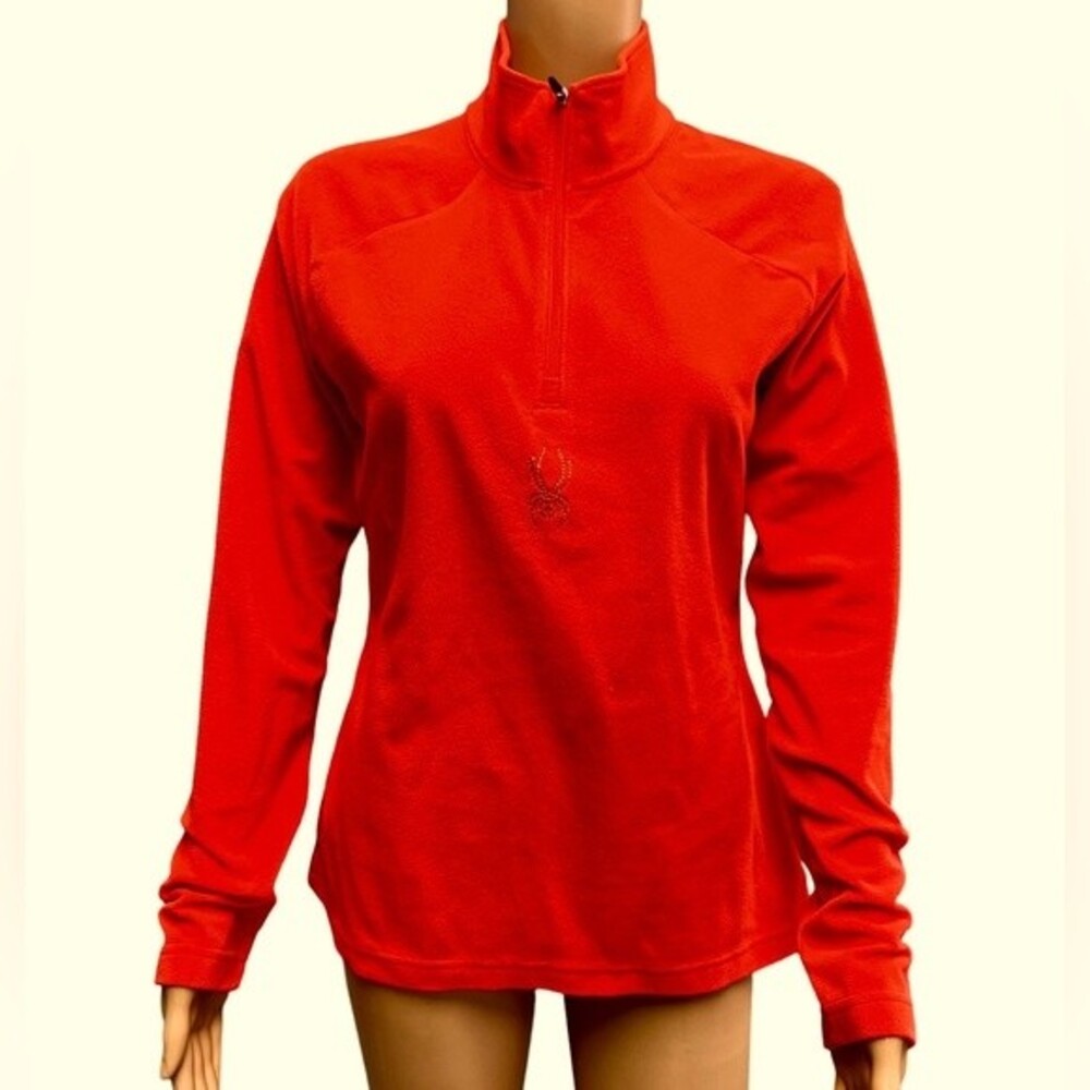 Spyder Orange 1/4 Zip Fleece Rhinestone Spider Emblem on front. Size Small
